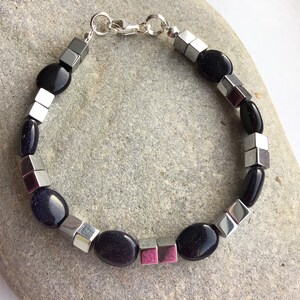 Blau Goldstein und Silber Hämatit Edelstein Perle Armband