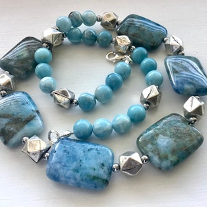 Blue Lagoon Quartz, Larimar Quartz and Silver Necklace