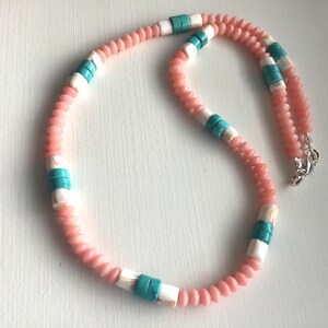 Peach Coral, Shell and Turquoise Necklace image 4