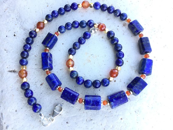 Collier En Pierres Naturelles Lapis Lazuli & Cornaline - Neuf Avec Étiquettes