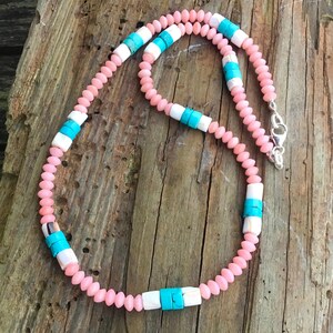 Peach Coral, Shell and Turquoise Necklace image 2