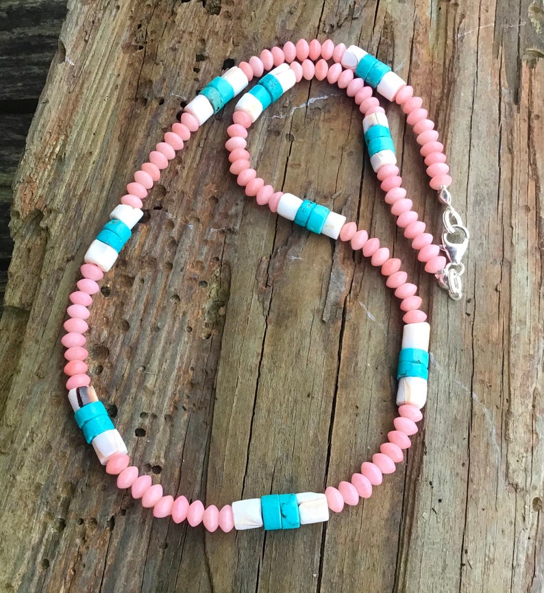 Peach Coral, Shell and Turquoise Necklace image 2