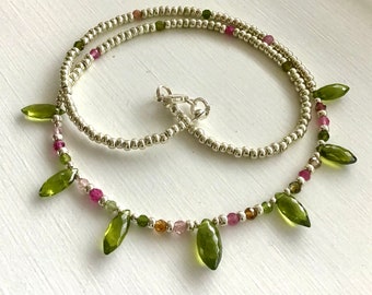 Vesuvianite and Tourmaline Gem Necklace