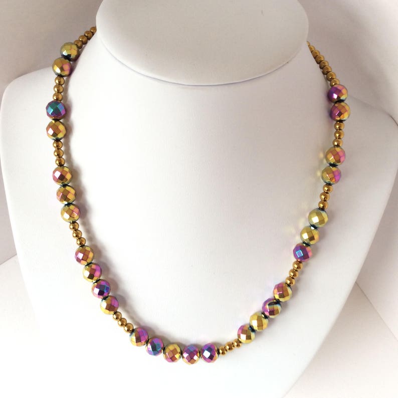 Golden Rainbow Hematite Bead Necklace