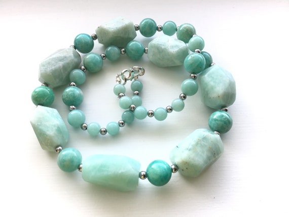 Turquoise Amazonite Chunky Gem Bead Necklace | Etsy
