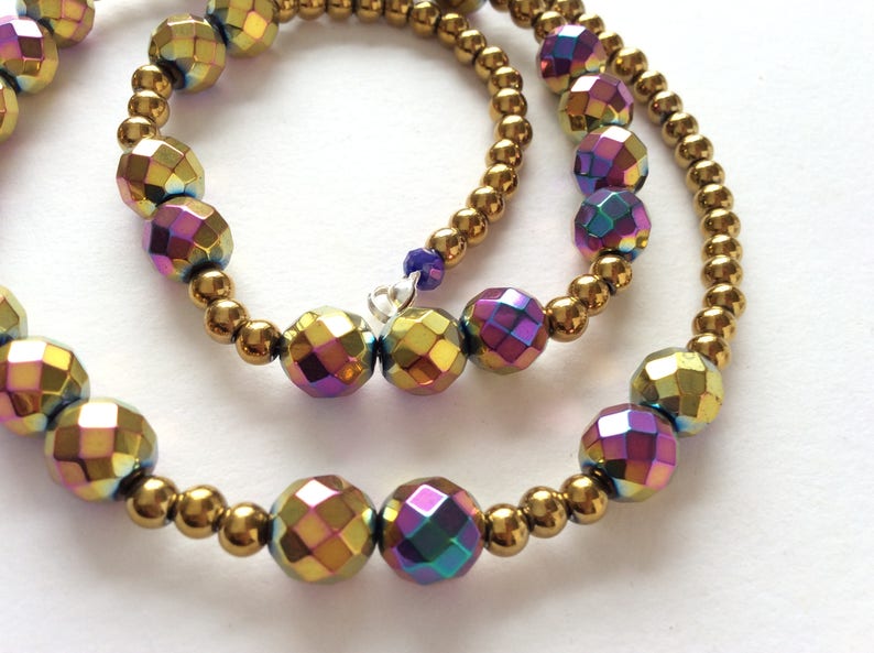 Golden Rainbow Hematite Bead Necklace