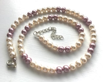 Austrian Cream and  blush pearl choker necklace