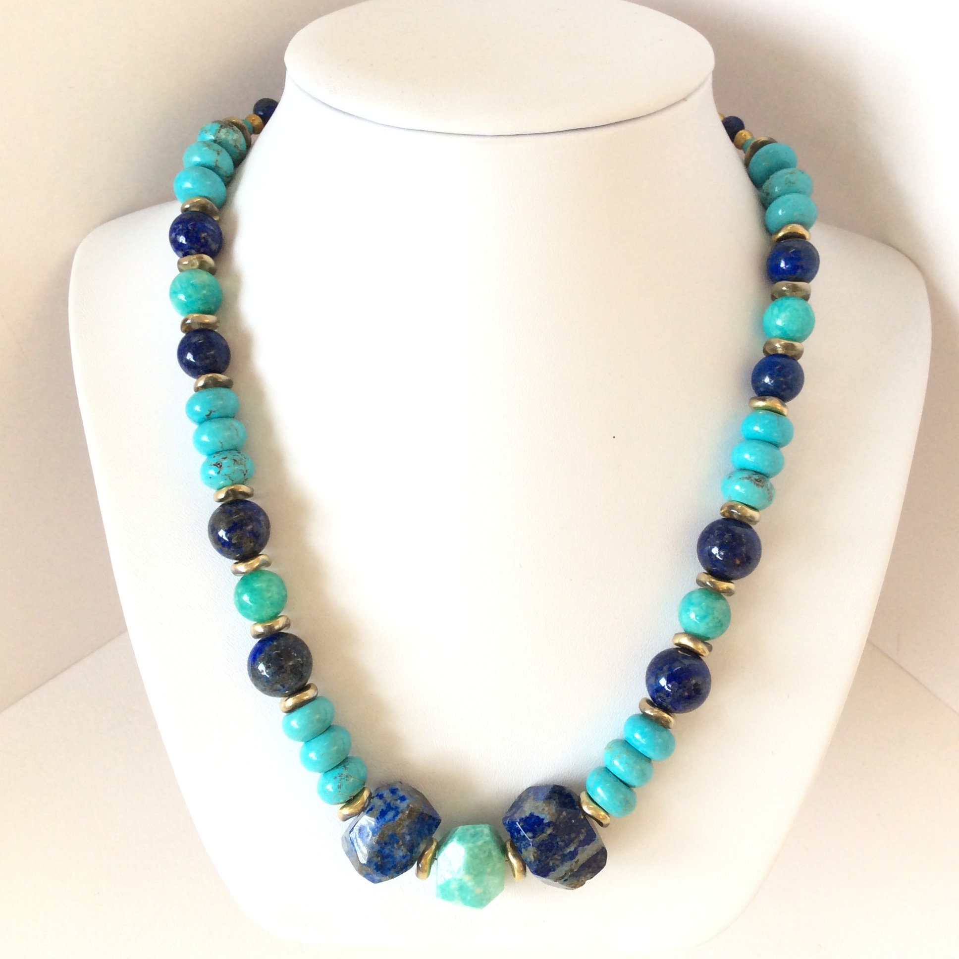 Lapis Lazuli Amazonite and Howlite Chunky Gem Bead Necklace | Etsy