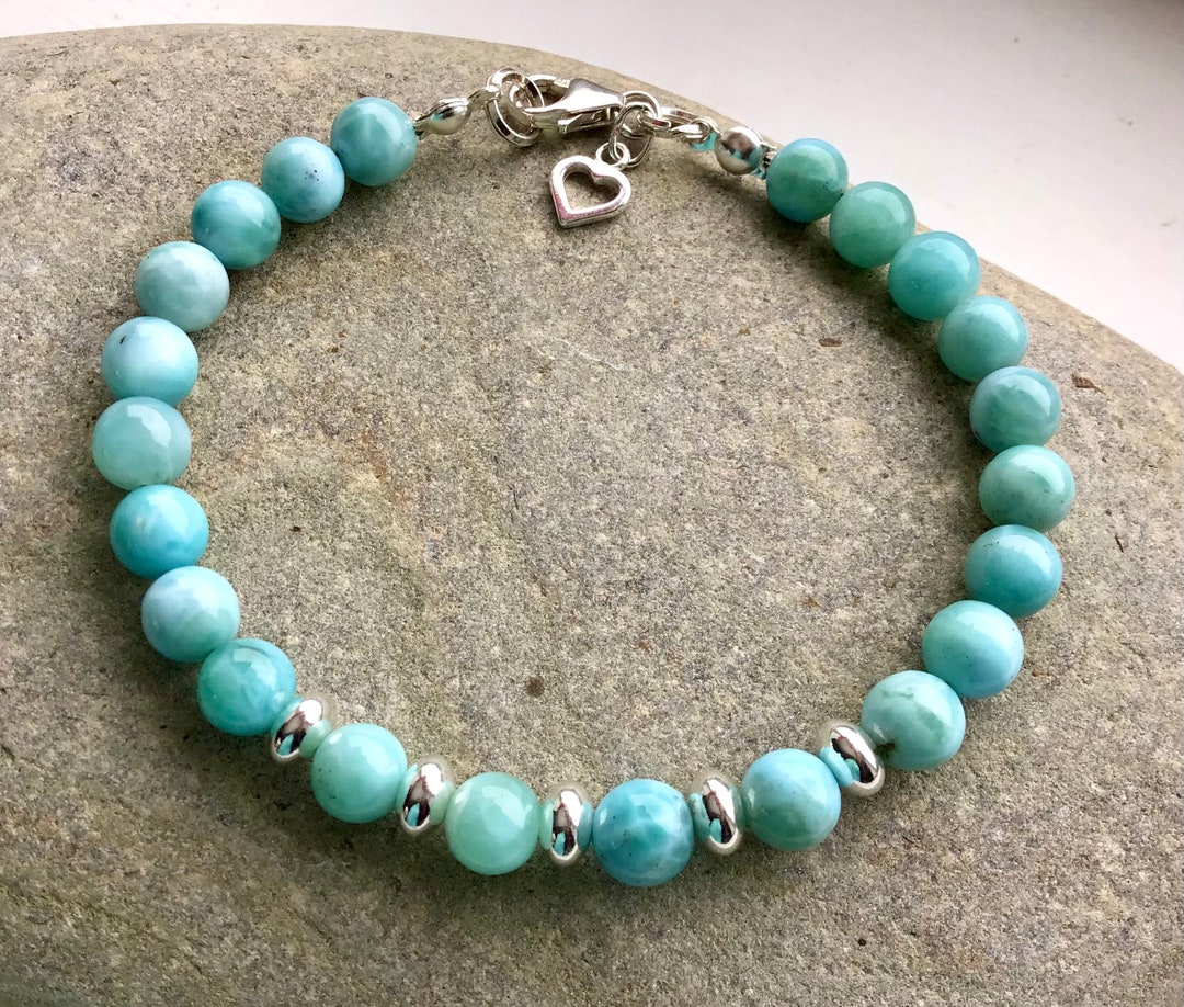 ラリマーとスターリングシルバーのハートチャームブレスレット - Etsy 日本