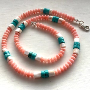 Peach Coral, Shell and Turquoise Necklace image 5