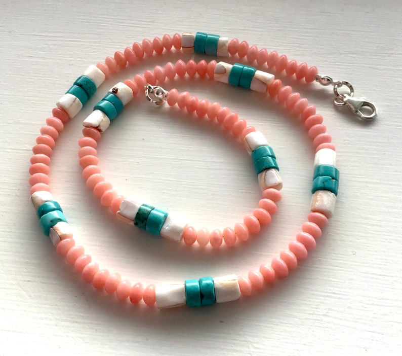 Peach Coral, Shell and Turquoise Necklace image 5