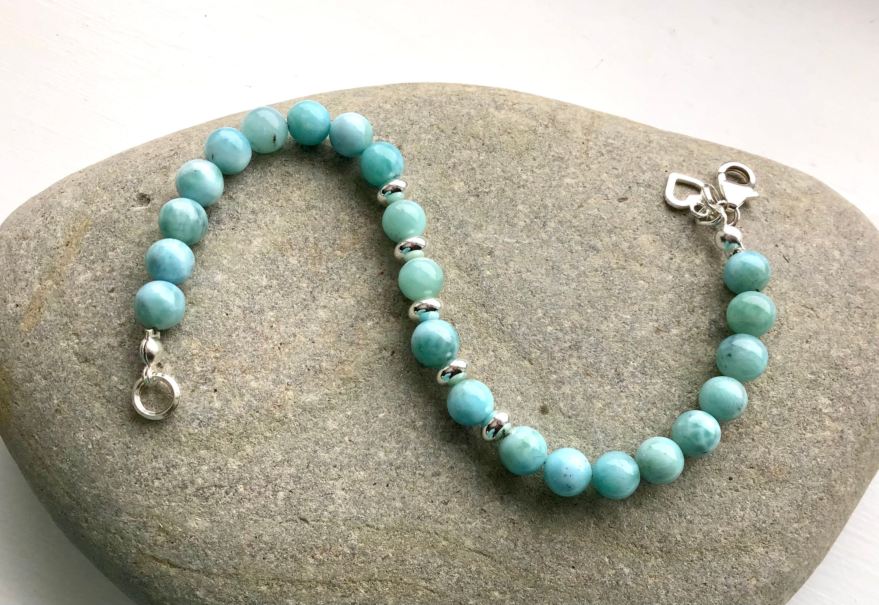 ラリマーとスターリングシルバーのハートチャームブレスレット - Etsy 日本