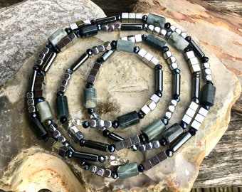 Hematite and Hawkeye Long Necklace