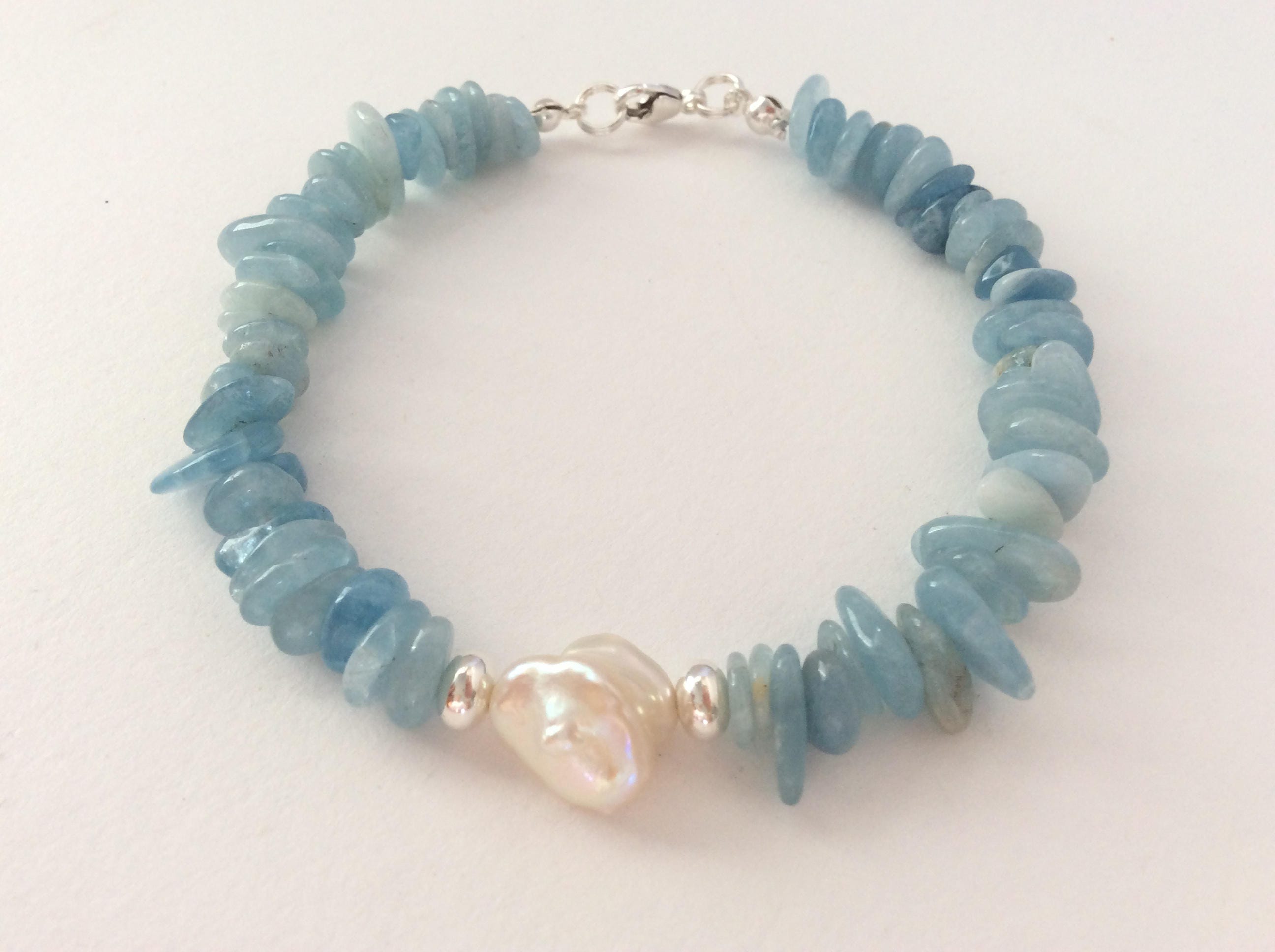 Aquamarine Keishi Pearl and Sterling Silver Gem Bracelet | Etsy