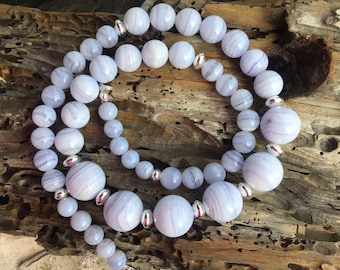 Blue Lace Agate and Sterling silver Gemstone Necklace