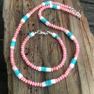 Peach Coral, Shell and Turquoise Necklace image 3