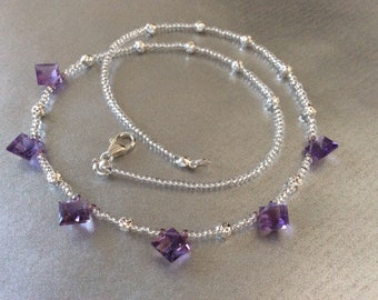 Violet Amethyst and Sterling Silver Gem Bib Necklace