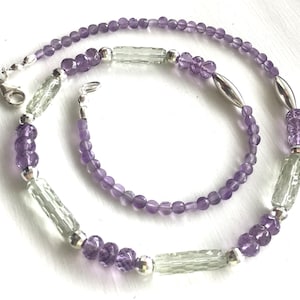 Purple Amethyst, Green Amethyst and Sterling Silver Choker Necklace