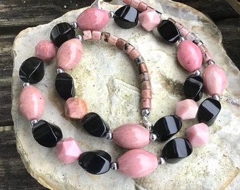 Rose pink Rhodonite and Agate Necklace