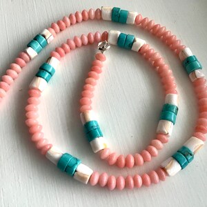 Peach Coral, Shell and Turquoise Necklace image 7