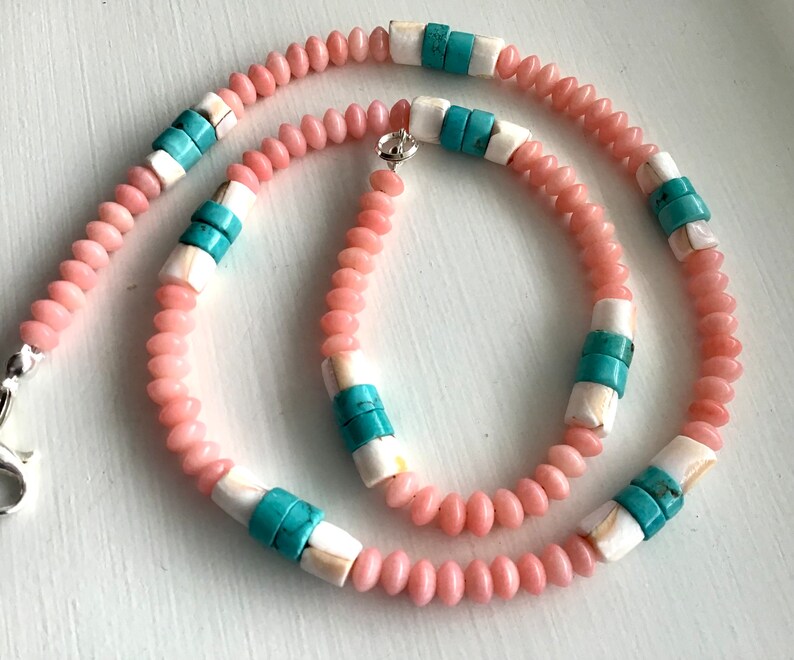 Peach Coral, Shell and Turquoise Necklace image 7