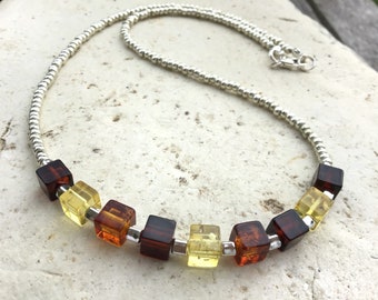 Baltic Amber and Champagne Seed Bead Art Deco Style necklace