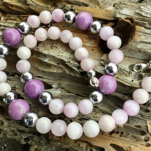 Pink Kunzite, Lilac Phosphosiderite, Silver Hematite Necklace image 7