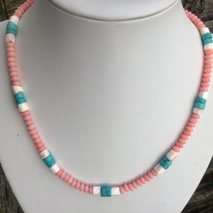 Peach Coral, Shell and Turquoise Necklace image 6