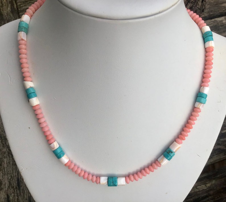 Peach Coral, Shell and Turquoise Necklace image 6