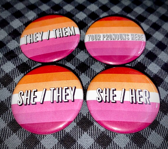 Lesbian Pride Flag & Pronoun 1.25 Button She / They / Etsy