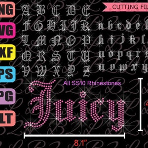 Transferência de modelo de letras de strass de fonte em inglês antigo - arquivo SVG e DXF - download de fonte de strass arquivo cortado para silhueta Cricut