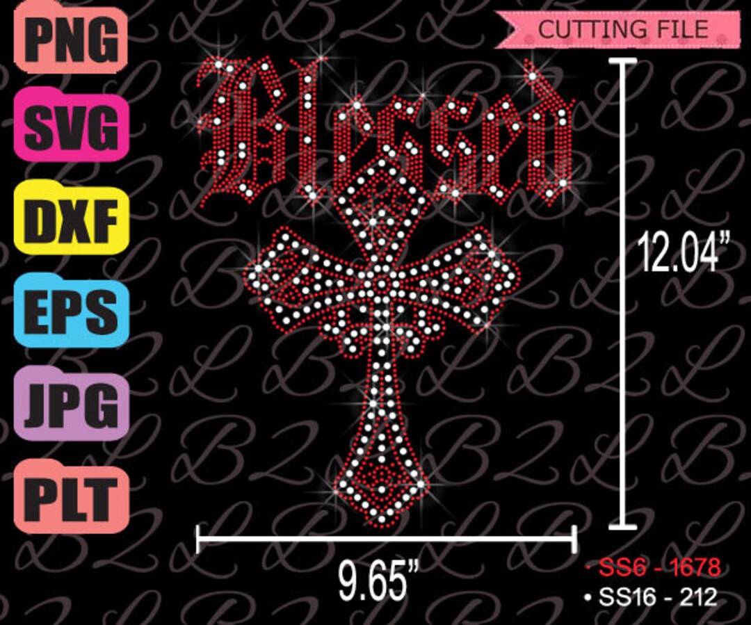 Blessed Cross Downloadable Rhinestone Template Bling Transfer ...