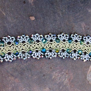 Beautiful beaded cuff  bracelet with SuperDuos and Crystals