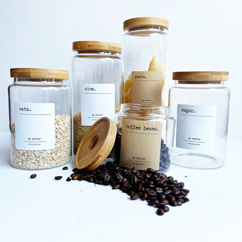 Storage Jars & Labels. Glass Jars With Bamboo Lid and a Full Etsy UK