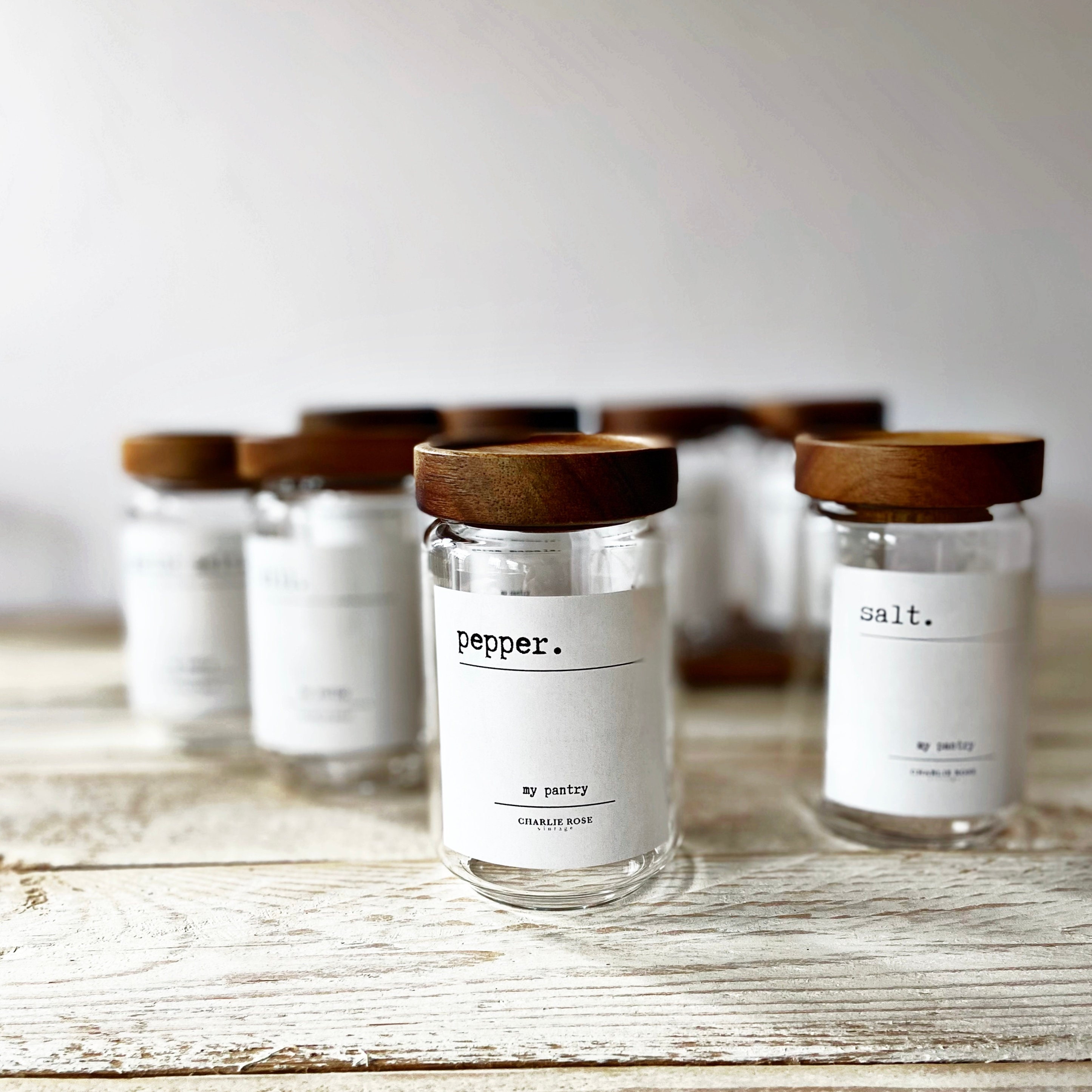 Spice and Herb Jars. Glass Jars With Acacia Wooden Lid. Pantry Etsy UK