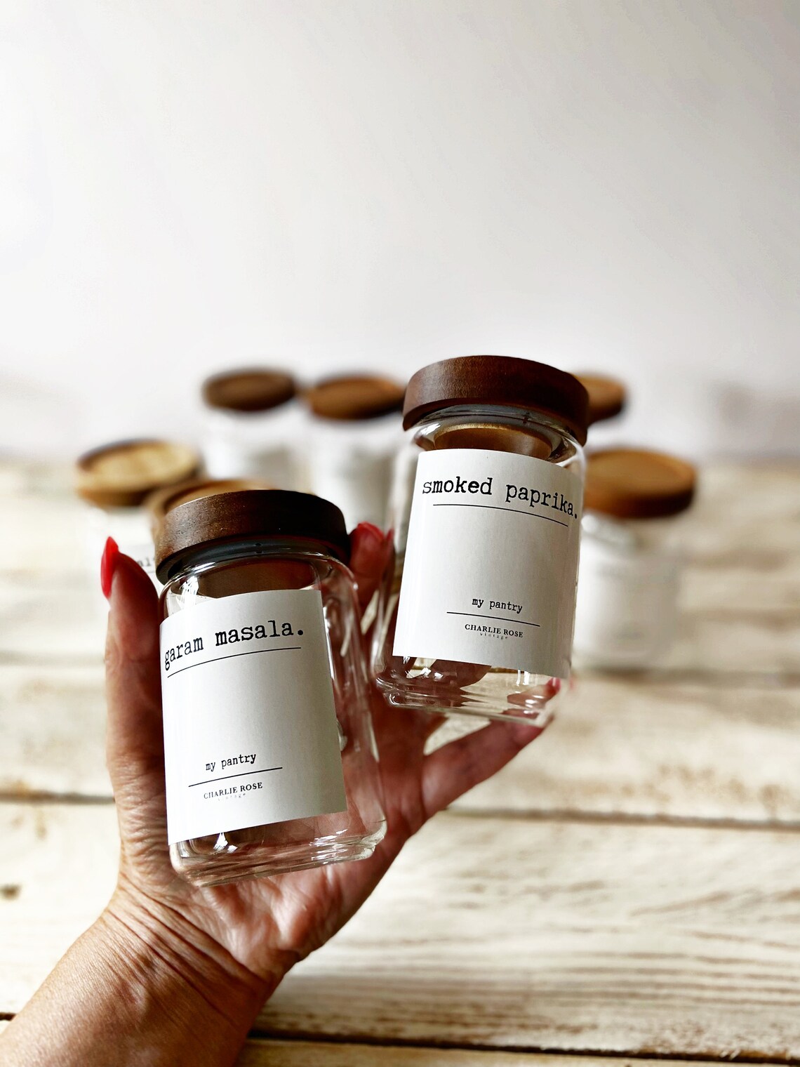 Spice and Herb Jars. Glass Jars With Acacia Wooden Lid. Pantry Etsy UK