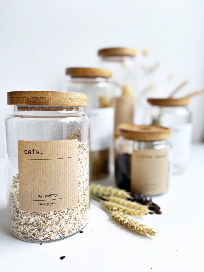 Storage Jars & Labels. Glass Jars With Bamboo Lid and a Full Etsy UK
