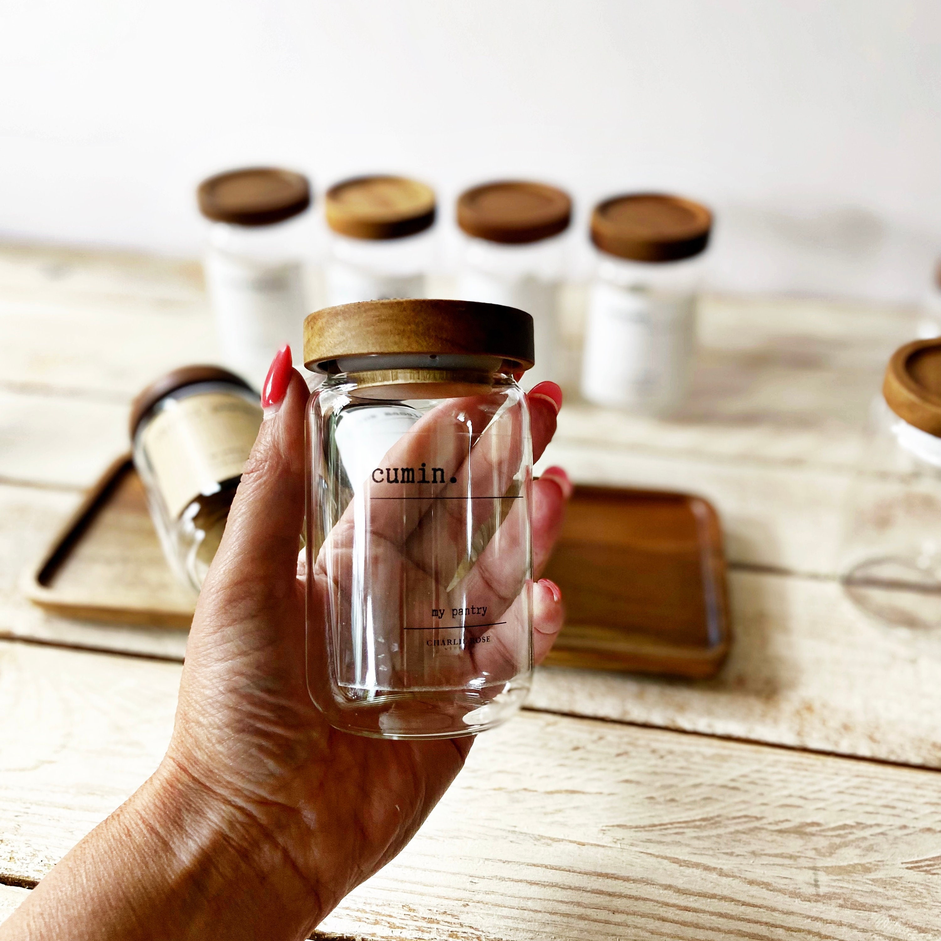 Spice and Herb Jars. Glass Jars With Acacia Wooden Lid. Pantry Etsy UK
