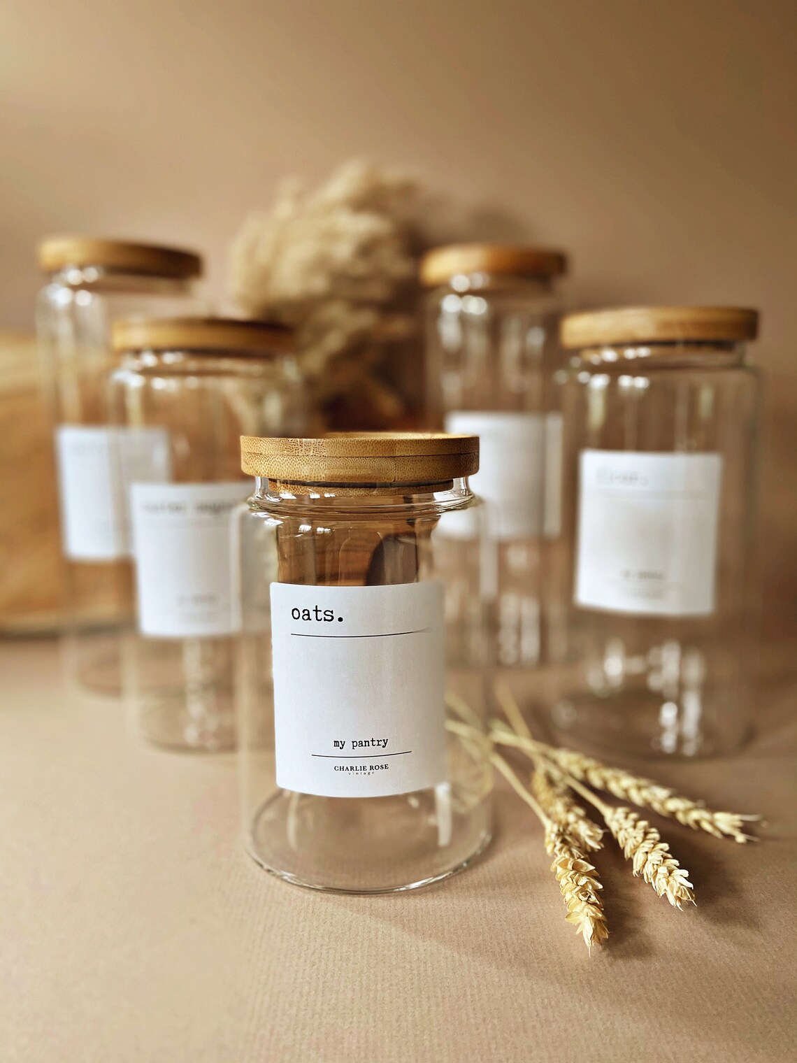 Storage jars & labels. Glass jars with bamboo lid and a full Etsy