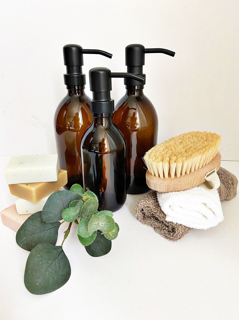 BUNDLE 3 Refillable Amber Glass Bottles Bathroom Amber Etsy UK