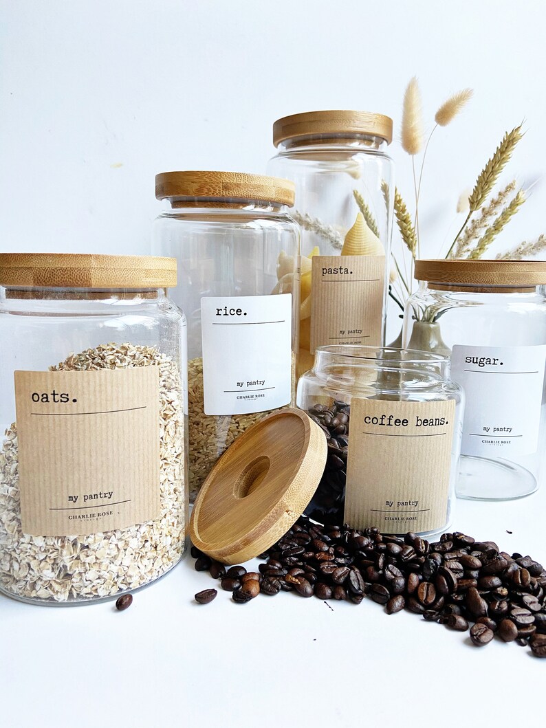 Storage Jars & Labels. Glass Jars With Bamboo Lid and a Full Etsy UK