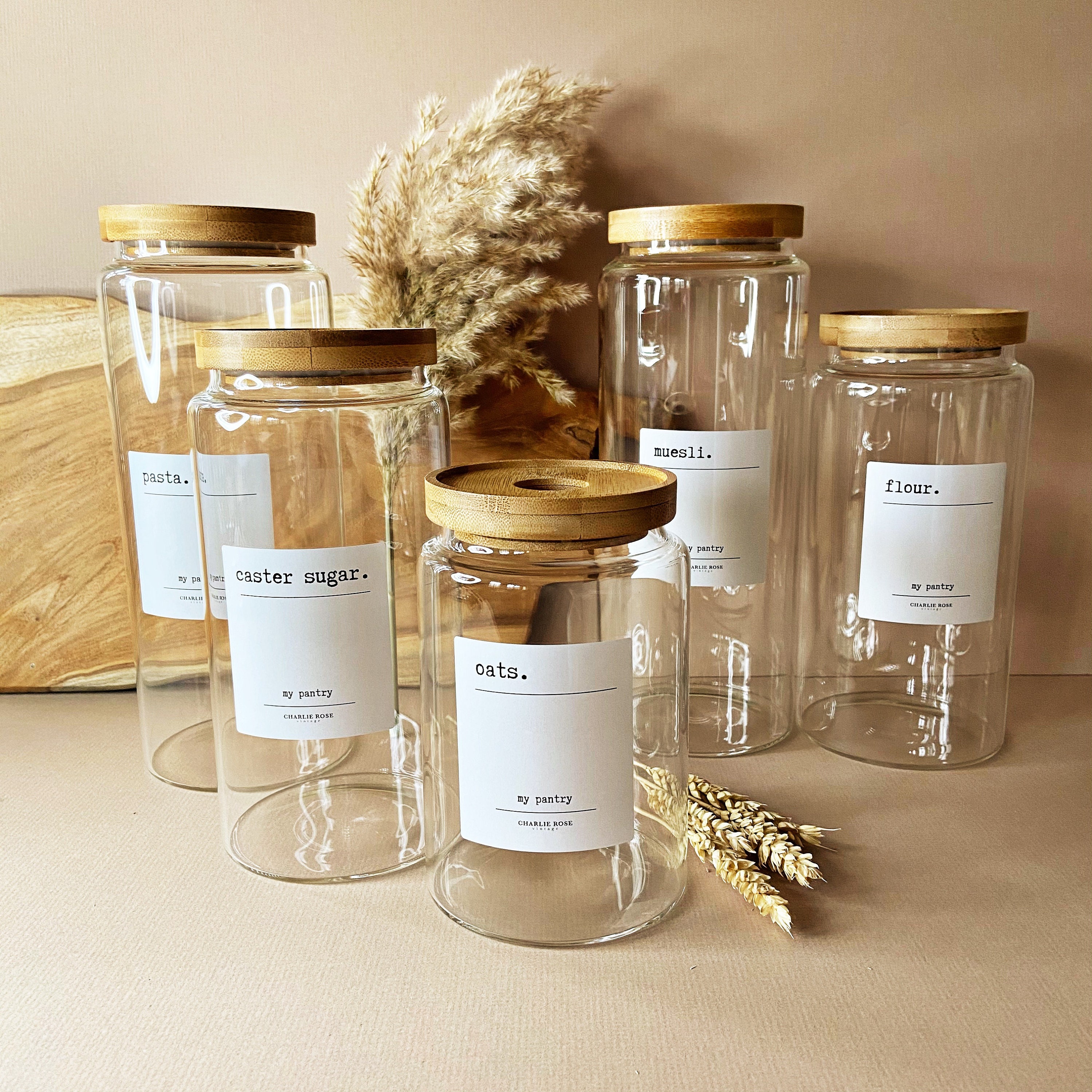 Storage Jars Labels Glass Jars With Bamboo Lid And A Full Etsy UK