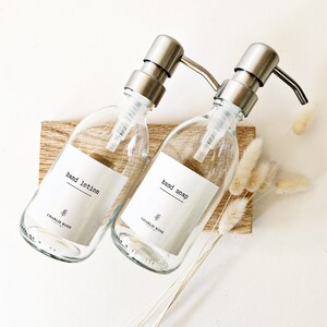 CLEAR GLASS BOTTLE 500ml refillable bottles with waterproof label, bathroom, eco, shampoo, conditioner, body wash, decor image 9