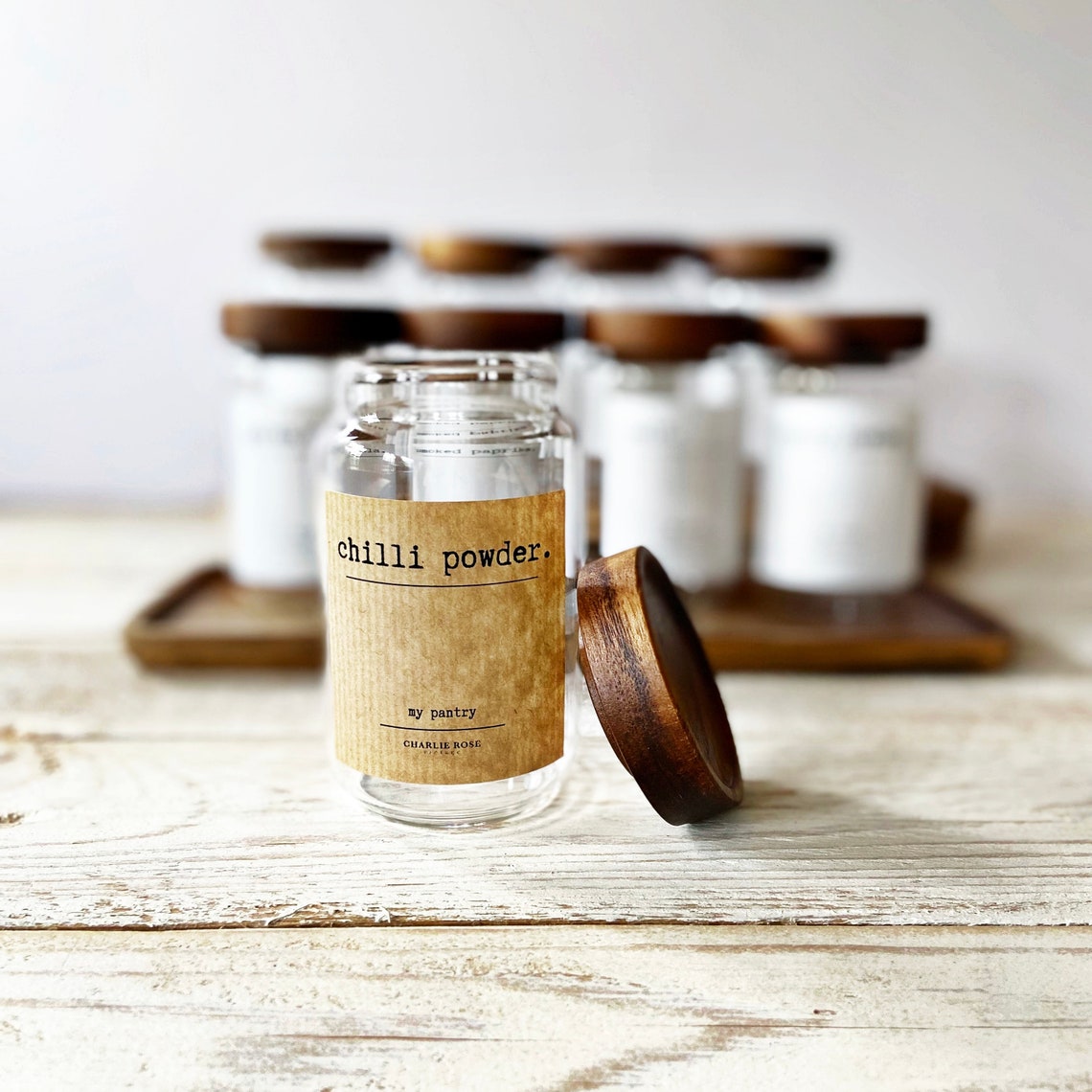 Spice and Herb Jars. Glass Jars With Acacia Wooden Lid. Pantry Etsy UK