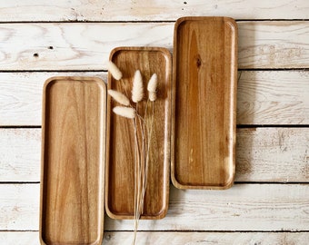 Wooden tray, medium, acacia wooden tray, holds 3 bottles or jars, bottle tray, jewellery tray