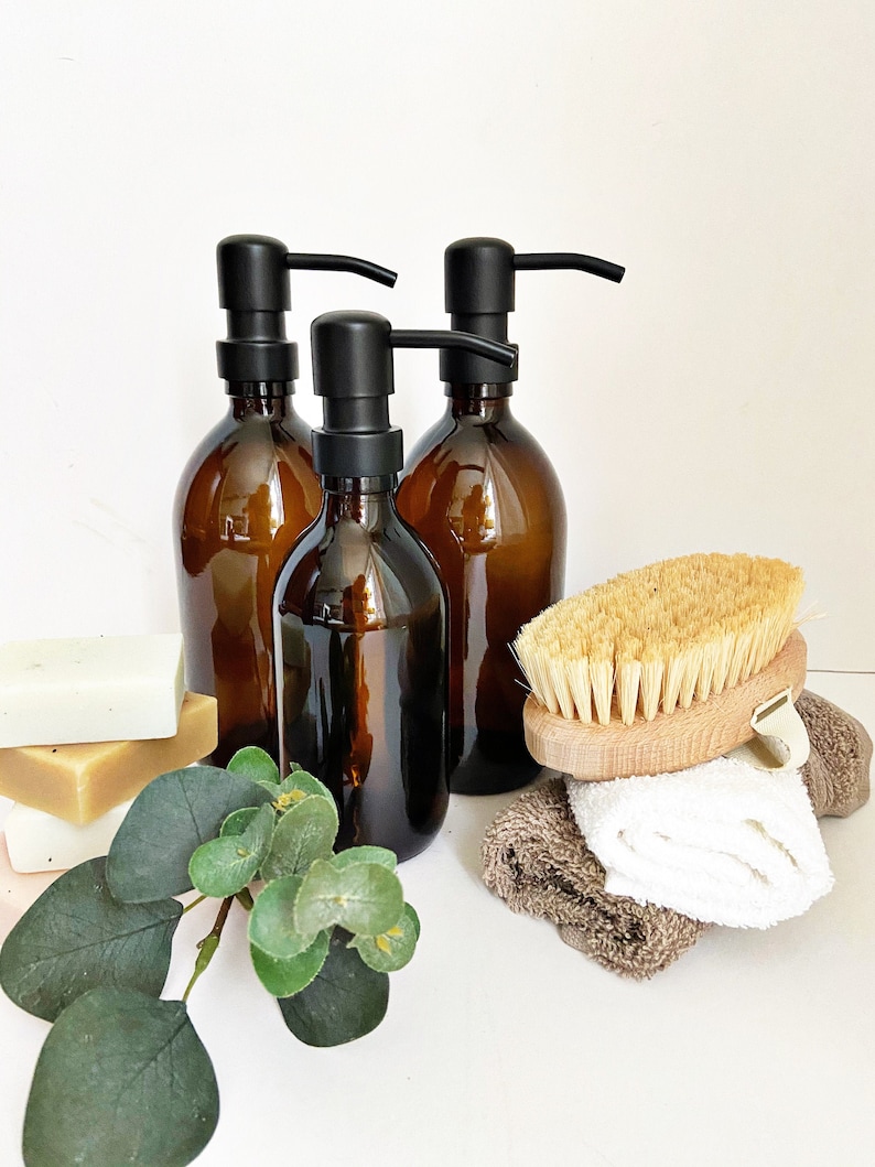 BUNDLE 3 Refillable Amber Glass Bottles Bathroom Amber Etsy UK