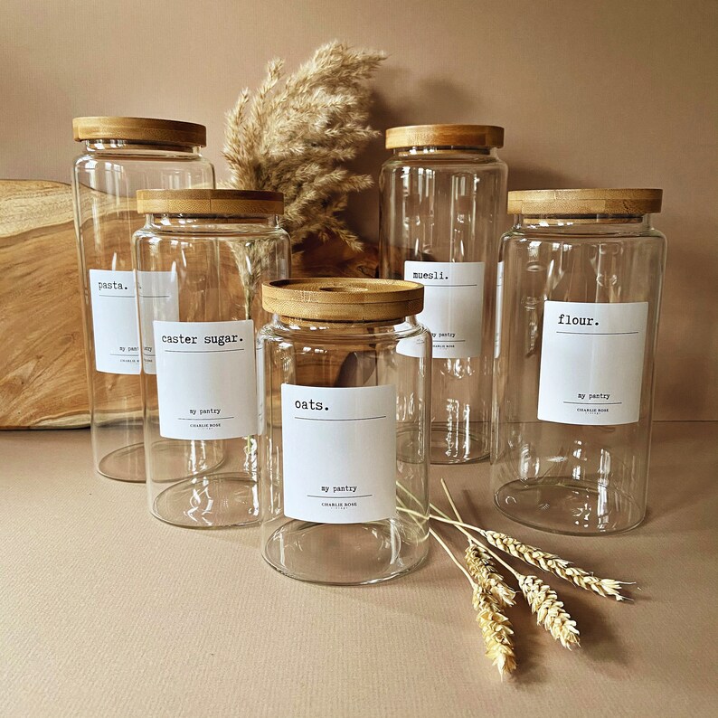 Storage Jars & Labels. Glass Jars With Bamboo Lid and a Full Etsy UK
