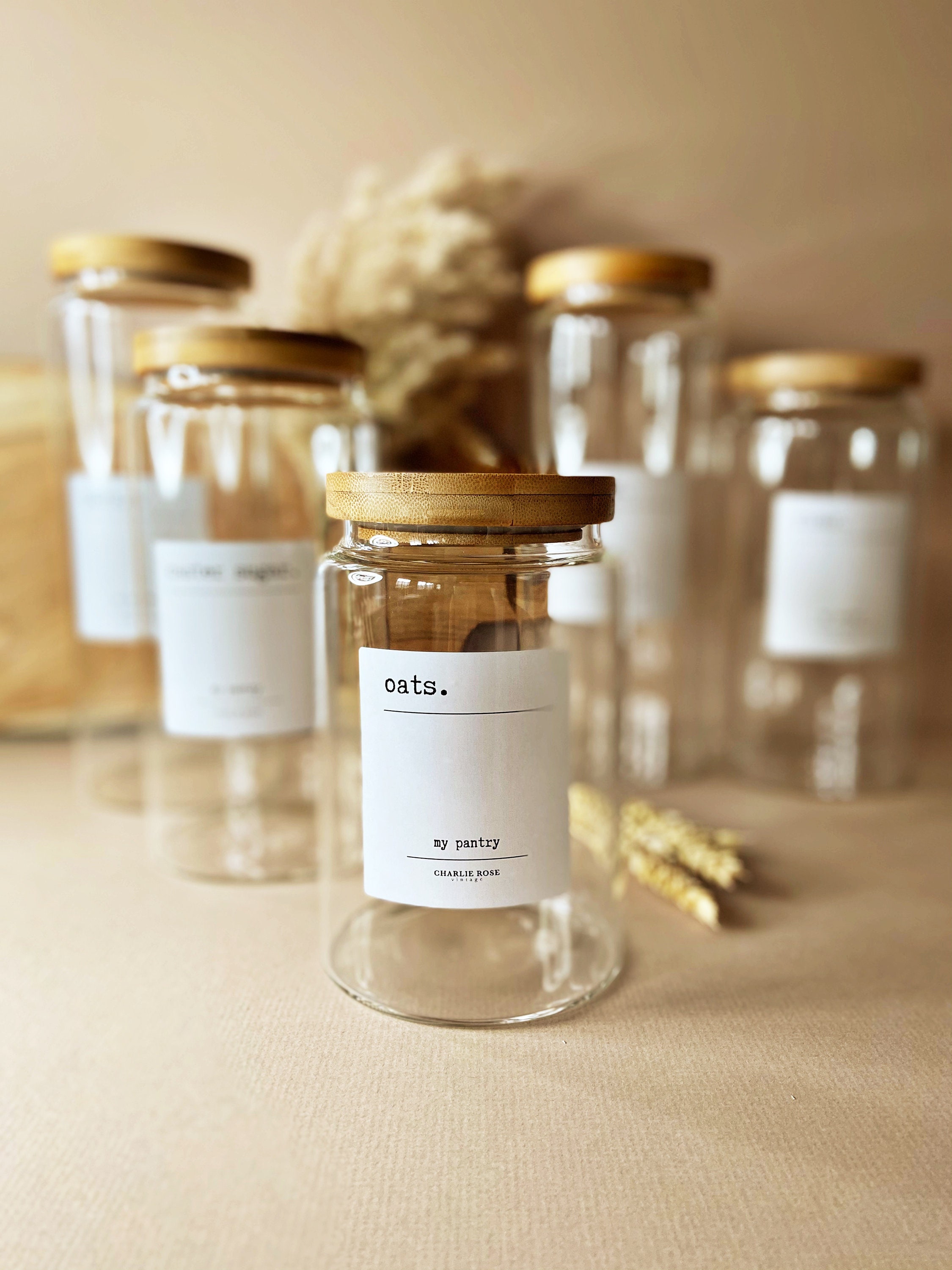 Storage Jars & Labels. Glass Jars With Bamboo Lid and a Full Etsy UK