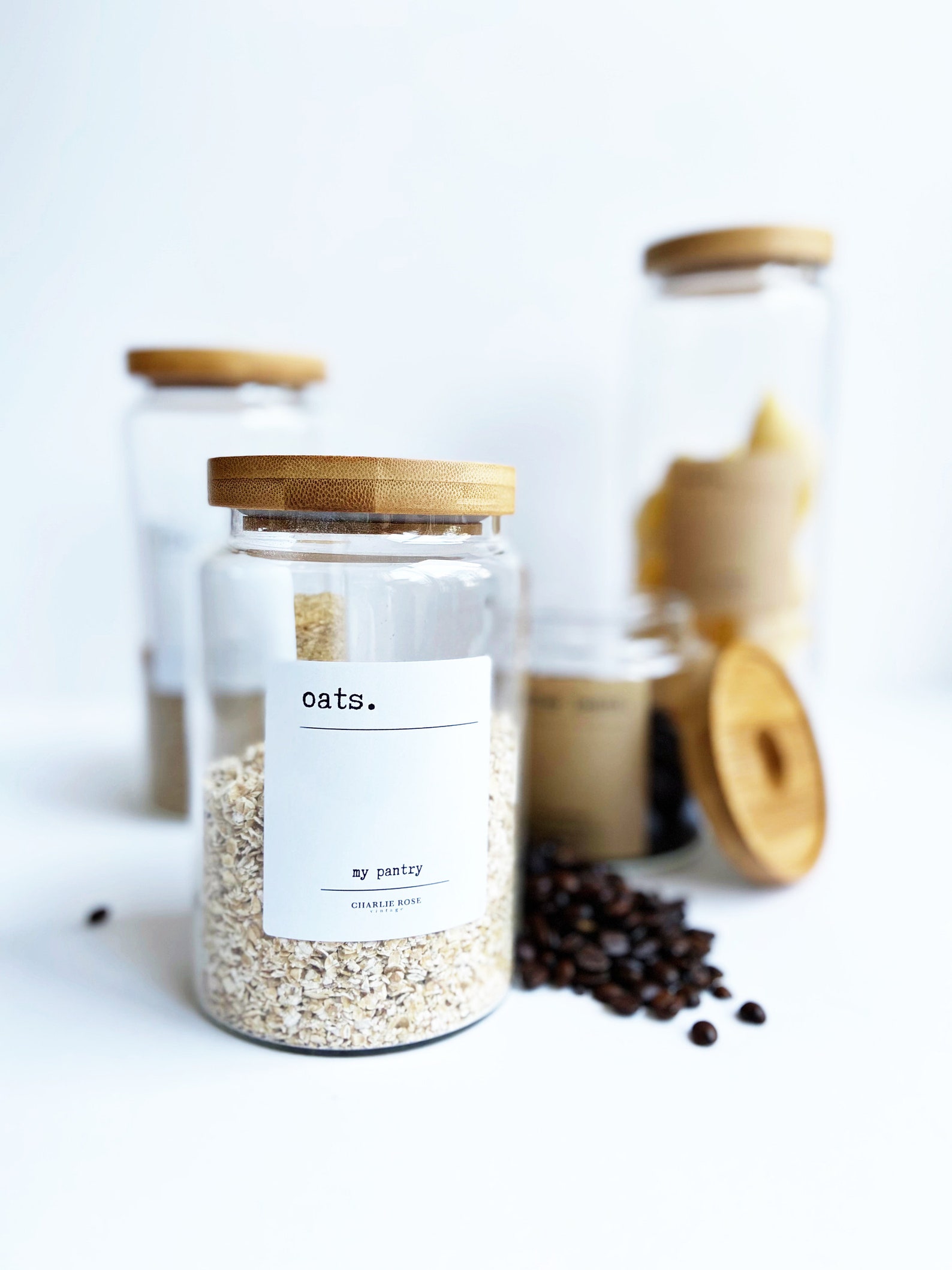 Storage Jars & Labels. Glass Jars With Bamboo Lid and a Full Etsy UK