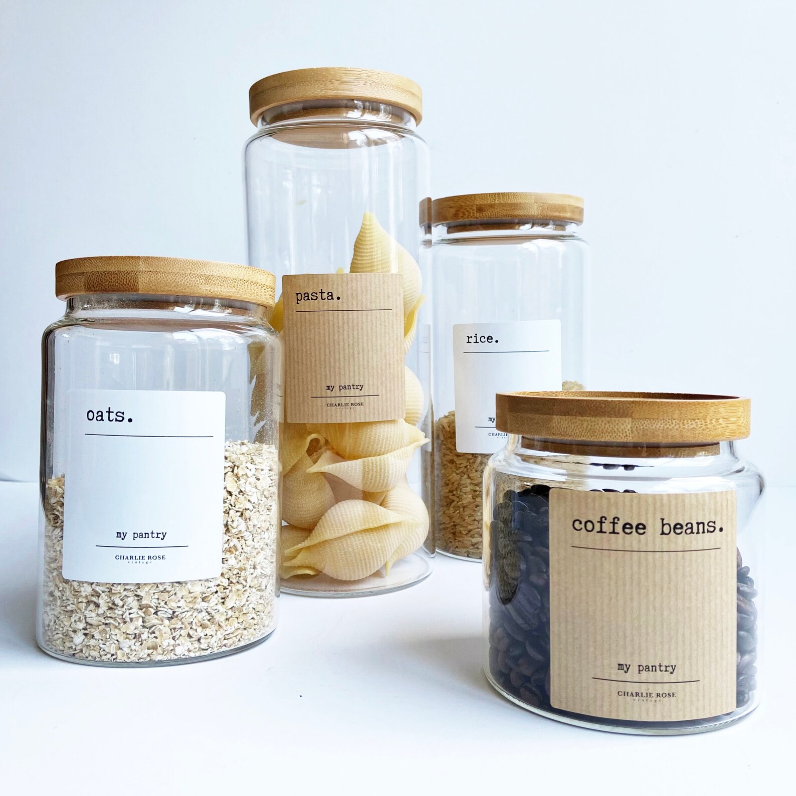 Storage Jars & Labels. Glass Jars With Bamboo Lid and a Full Etsy UK